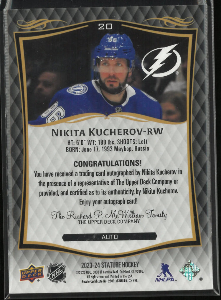 2023-24 Upper Deck Stature Autograph Nikita Kucherov Auto 