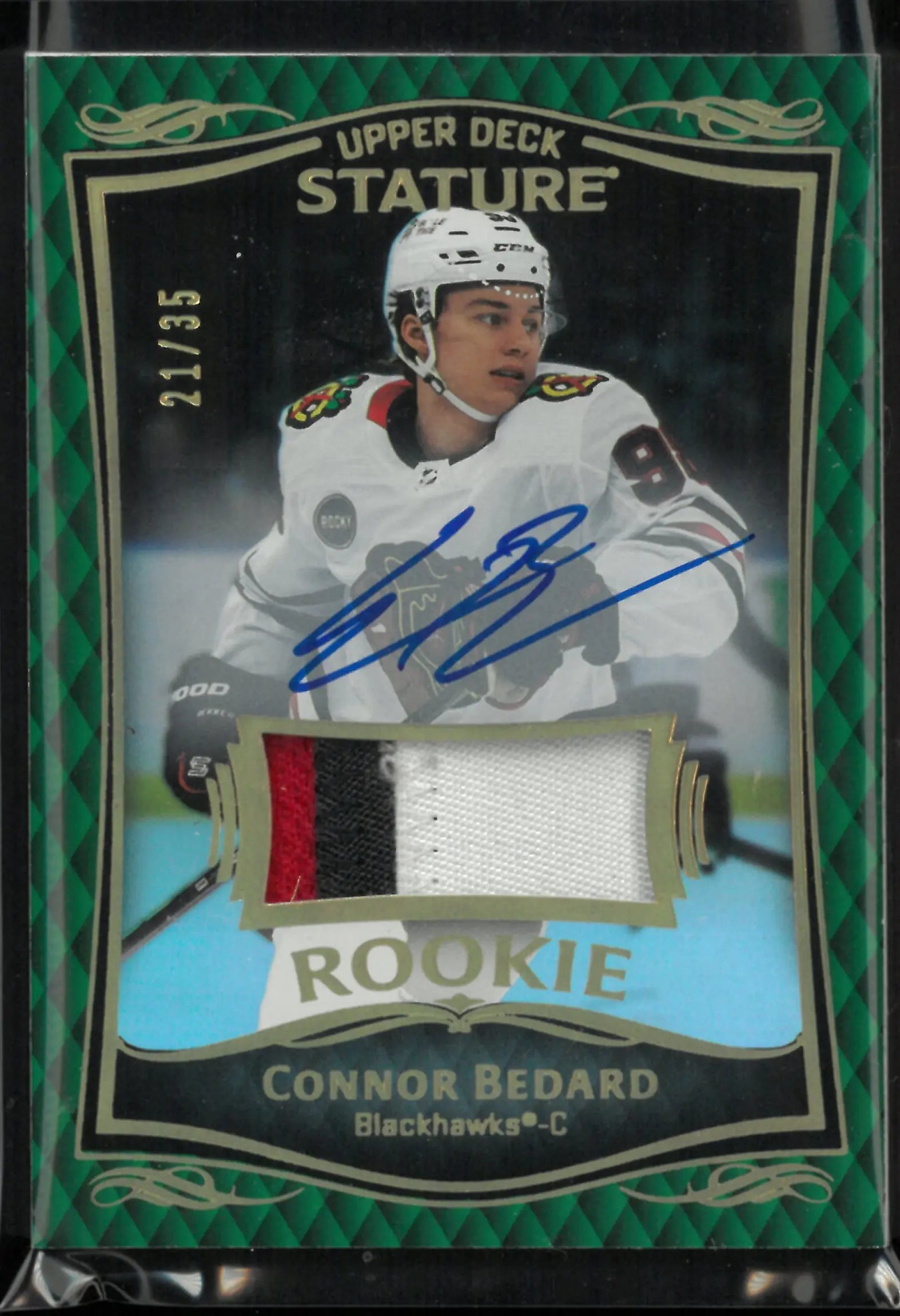2023-24 Upper Deck Stature Autograph Rookie Patch Connor Bedard Green /35 