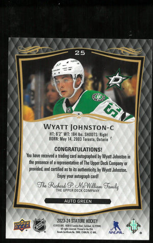 2023-24 Upper Deck Stature Hockey Wyatt Johnston Auto Green /199 