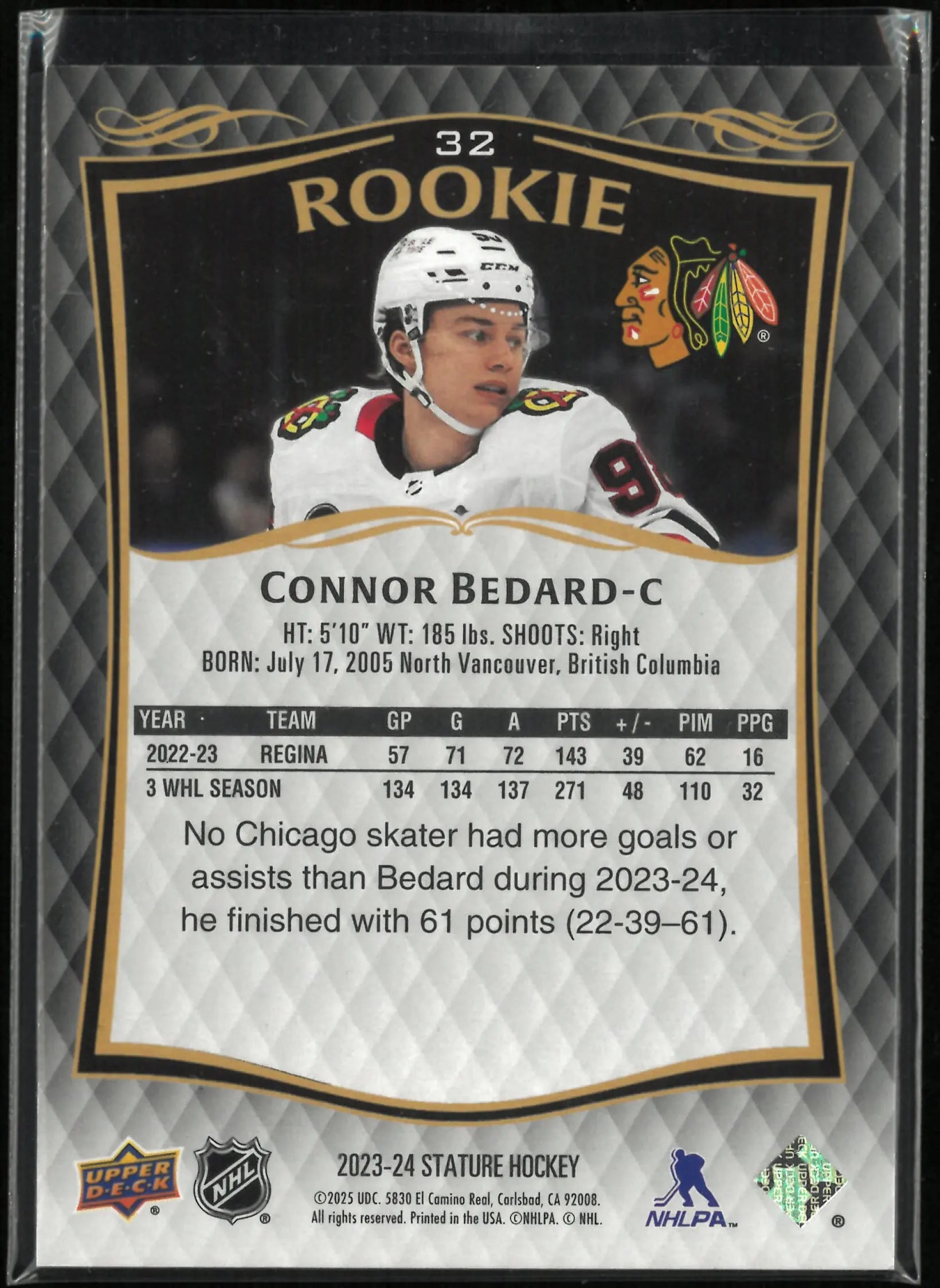 2023-24 Upper Deck Stature Rookie Connor Bedard RC /999 