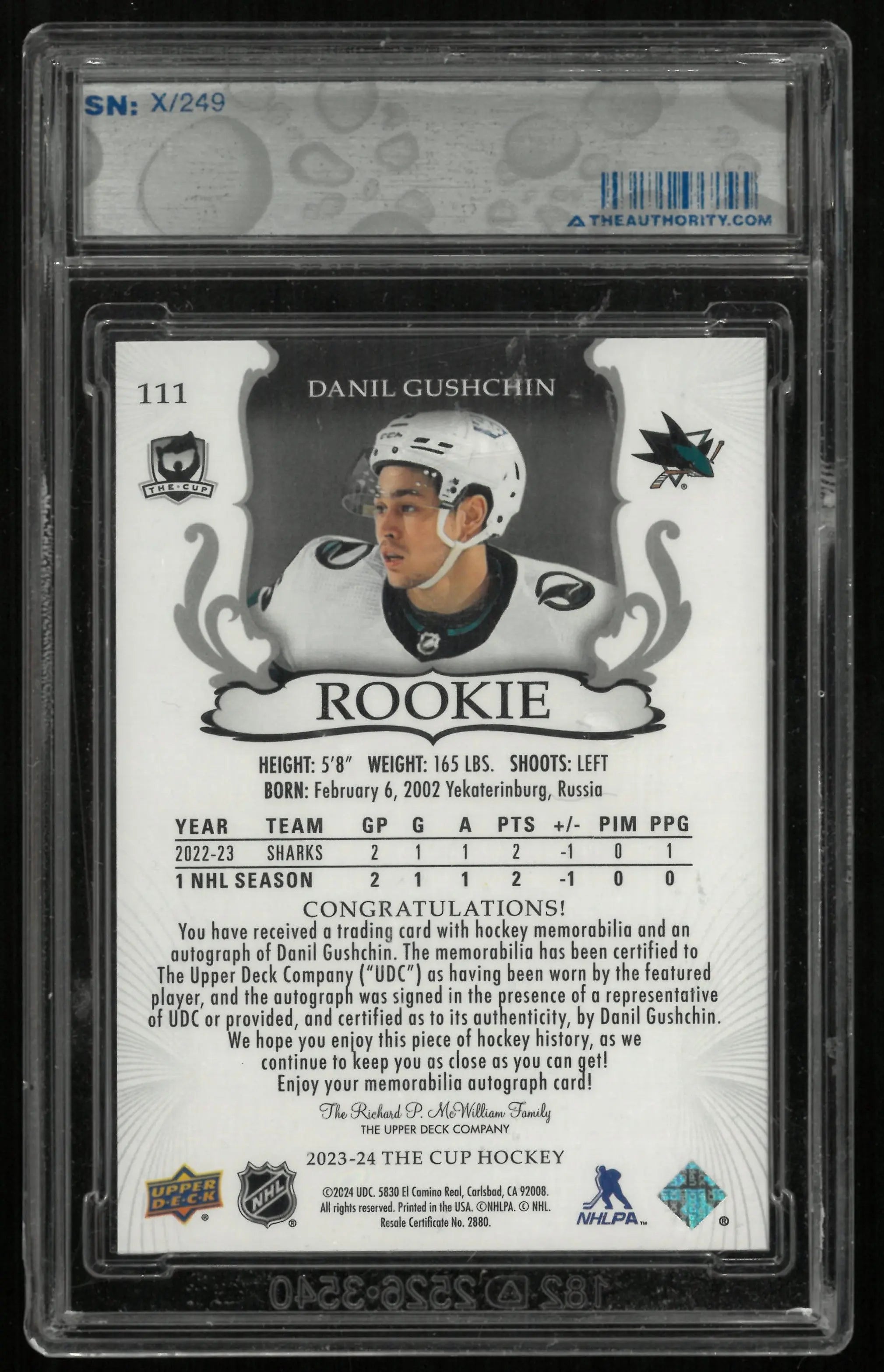 2023-24 Upper Deck The Cup Danil Gushchin RC Rookie Patch Auto /249 