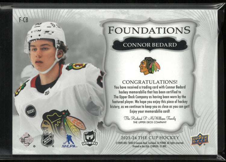 2023-24 Upper Deck The Cup Foundations Connor Bedard Jersey Patch 39/99 