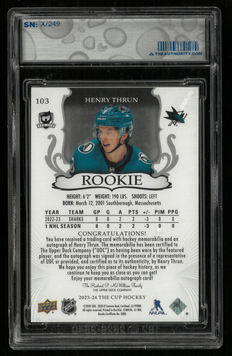 2023-24 Upper Deck The Cup Henry Thrun RC Rookie Patch Auto /249 