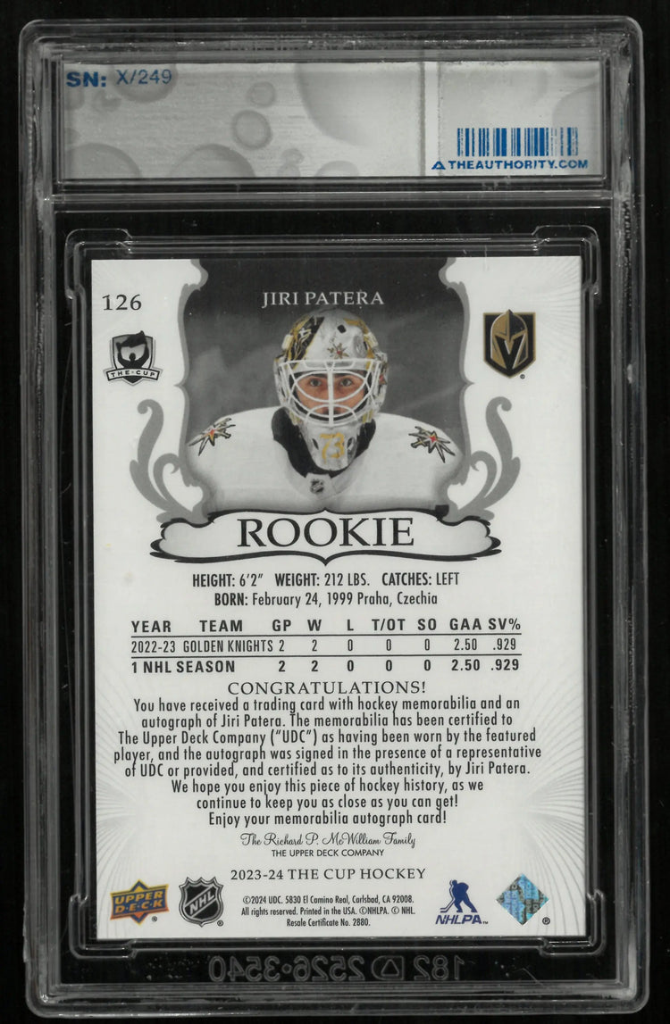 2023-24 Upper Deck The Cup Jiri Patera RC Rookie Patch Auto /249 