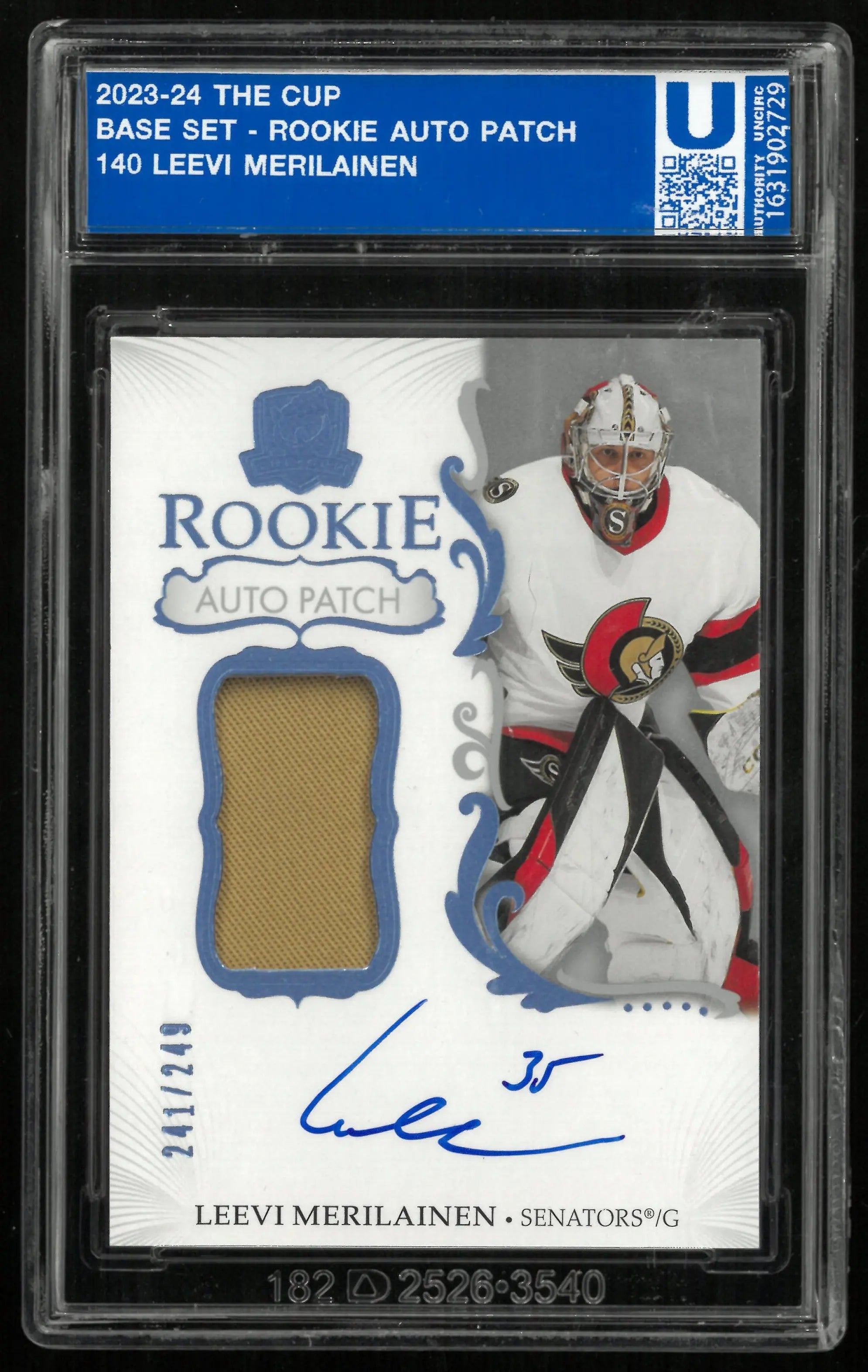 2023-24 Upper Deck The Cup Leevi Merilainen RC Rookie Patch Auto /249 