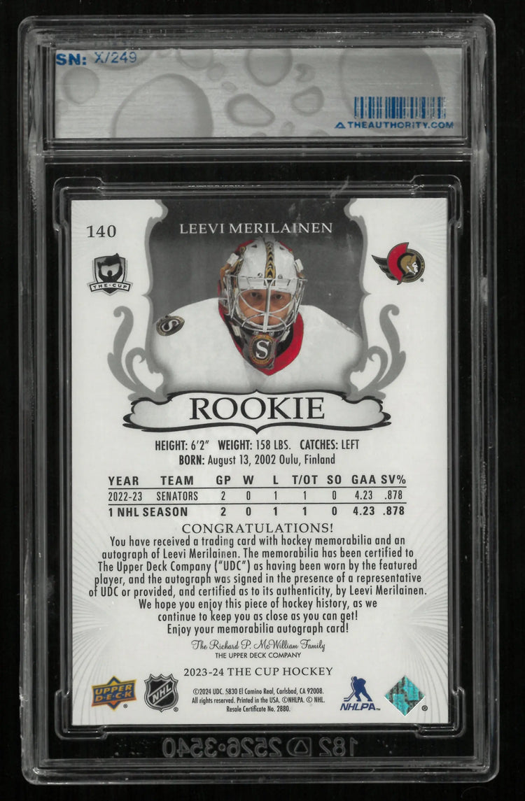 2023-24 Upper Deck The Cup Leevi Merilainen RC Rookie Patch Auto /249 