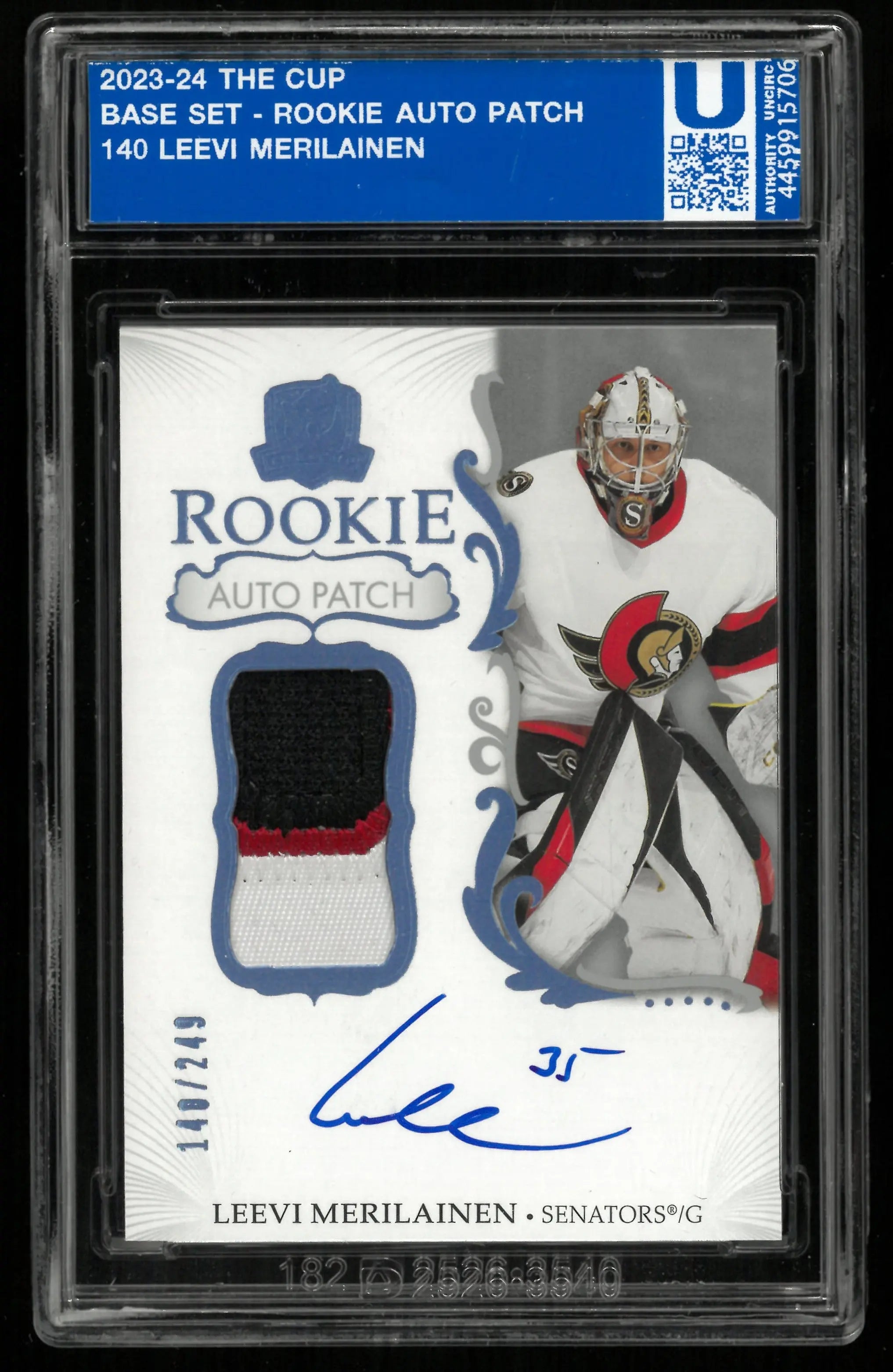 2023-24 Upper Deck The Cup Leevi Merilainen RC Rookie Patch Auto /249 