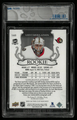 2023-24 Upper Deck The Cup Leevi Merilainen RC Rookie Patch Auto /249 