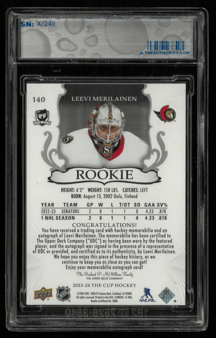 2023-24 Upper Deck The Cup Leevi Merilainen RC Rookie Patch Auto /249 