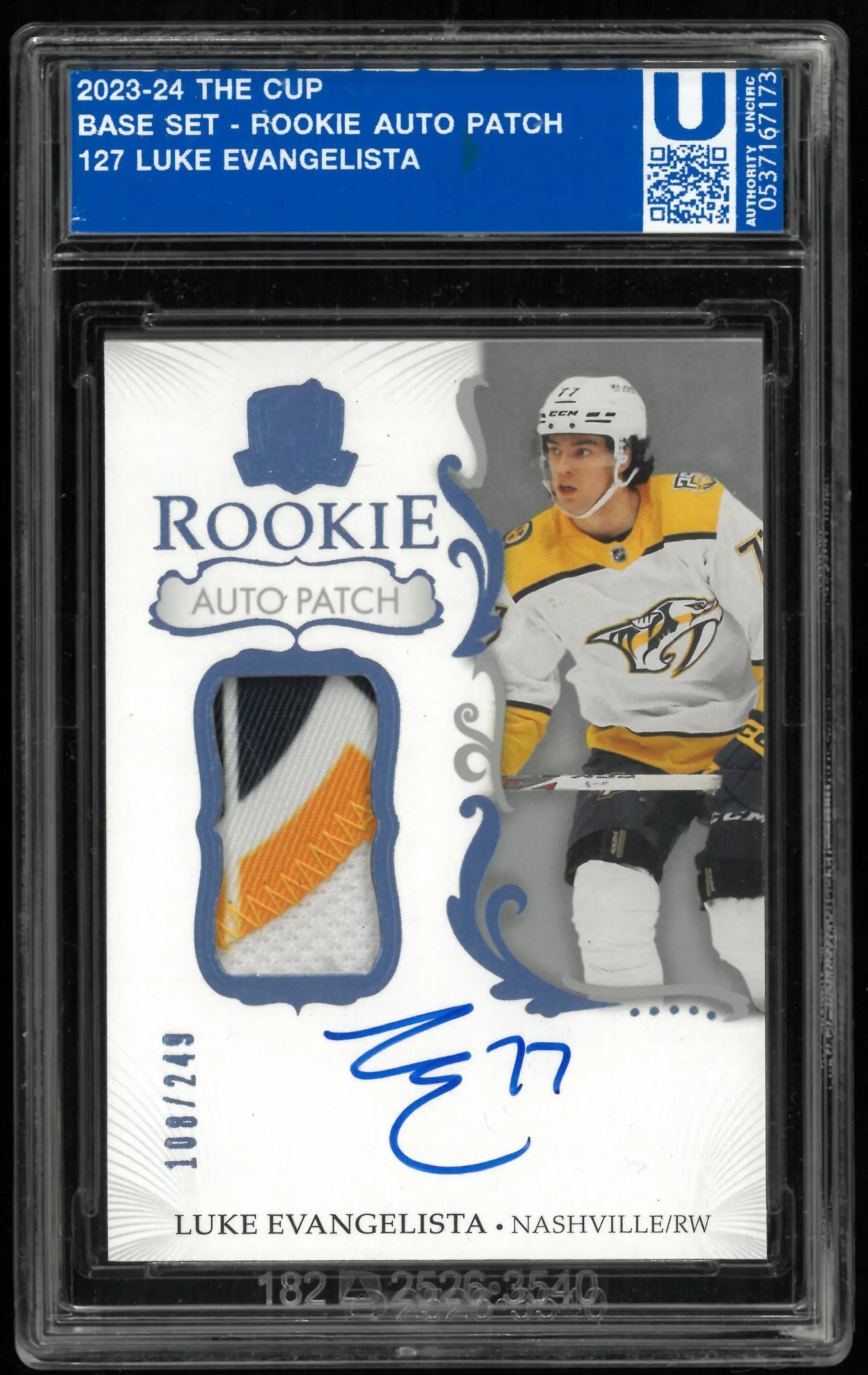 2023-24 Upper Deck The Cup Luke Evangelista RC Rookie Patch Auto /249 
