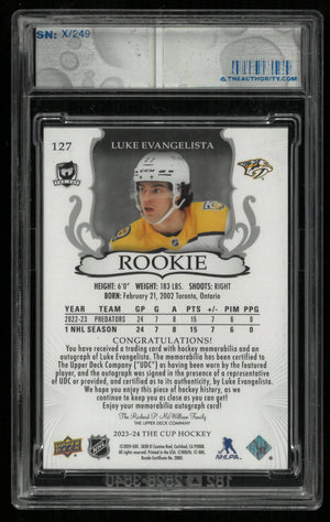 2023-24 Upper Deck The Cup Luke Evangelista RC Rookie Patch Auto /249 