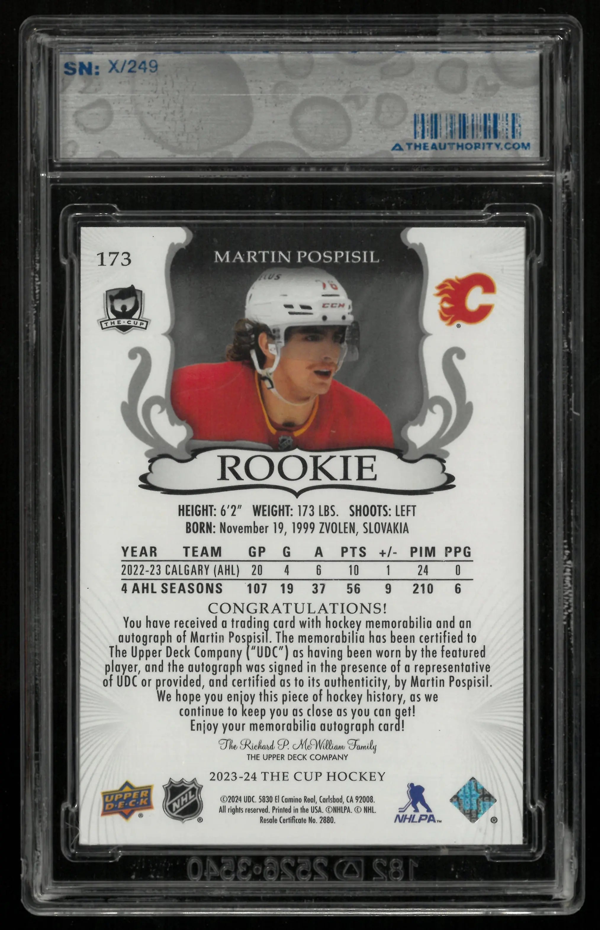 2023-24 Upper Deck The Cup Martin Pospisil RC Rookie Patch Auto /249 