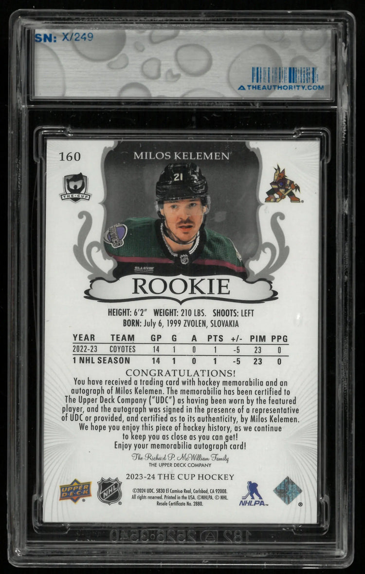 2023-24 Upper Deck The Cup Milos Kelemen RC Rookie Patch Auto /249 