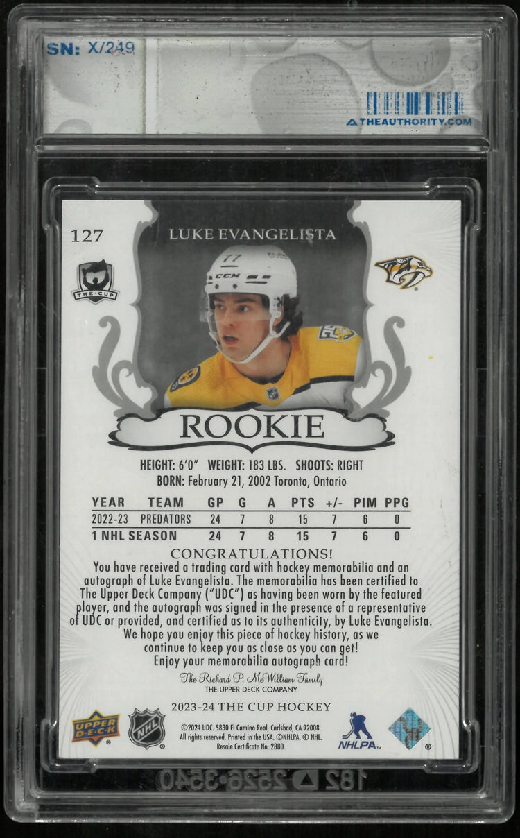 2023-24 Upper Deck The Cup Rookie Auto Patch Luke Evangelista /249 