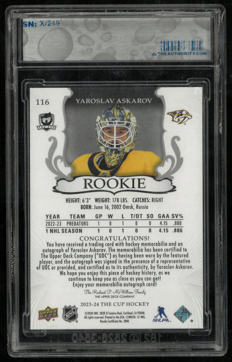 2023-24 Upper Deck The Cup Rookie Patch Auto Yaroslav Askarov /249 
