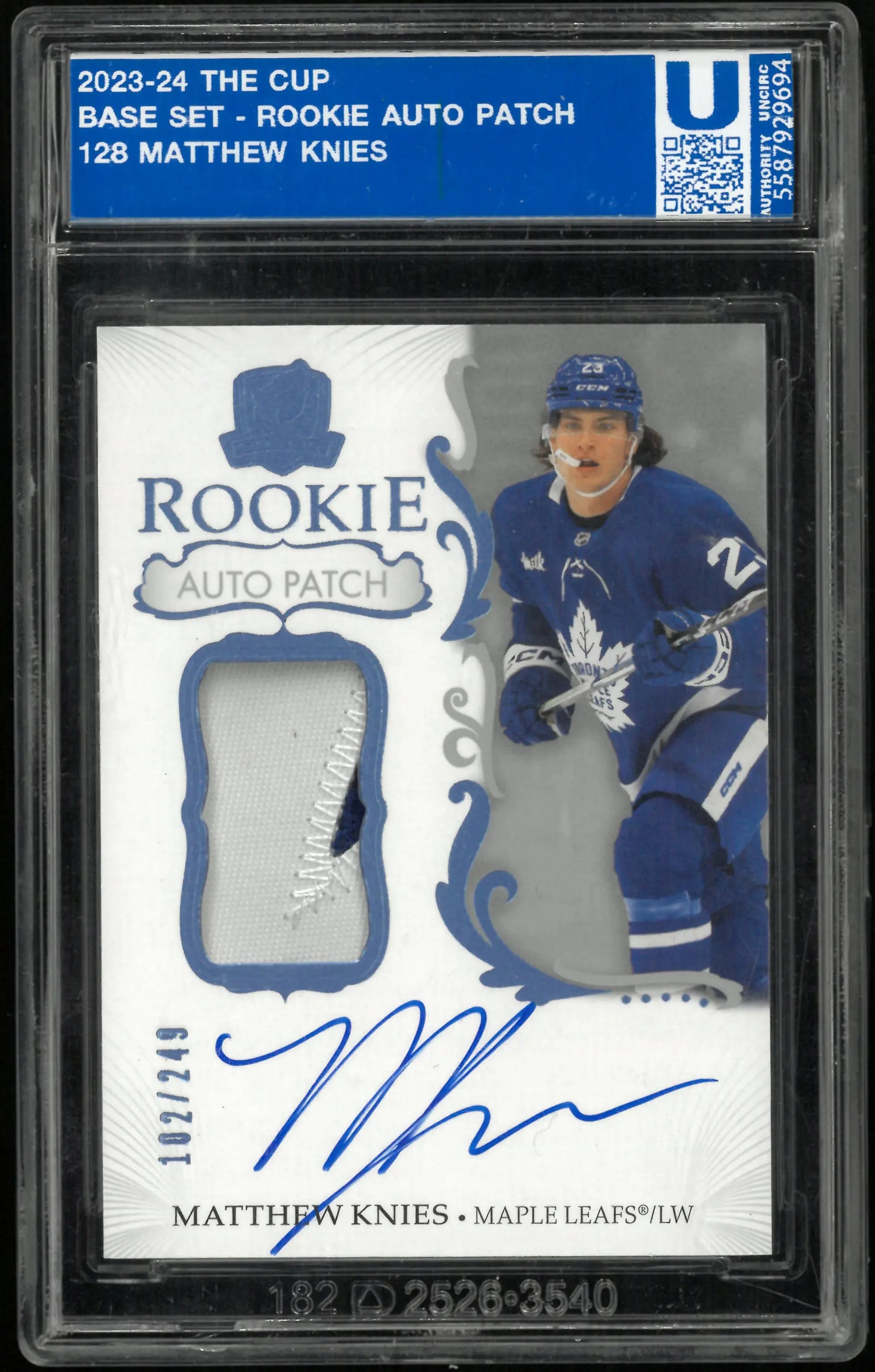 2023-24 Upper Deck The Cup Rookie Patch Autograph Matthew Knies Auto /249 RC 