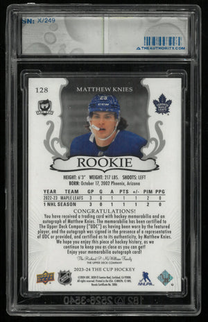 2023-24 Upper Deck The Cup Rookie Patch Autograph Matthew Knies Auto /249 RC 