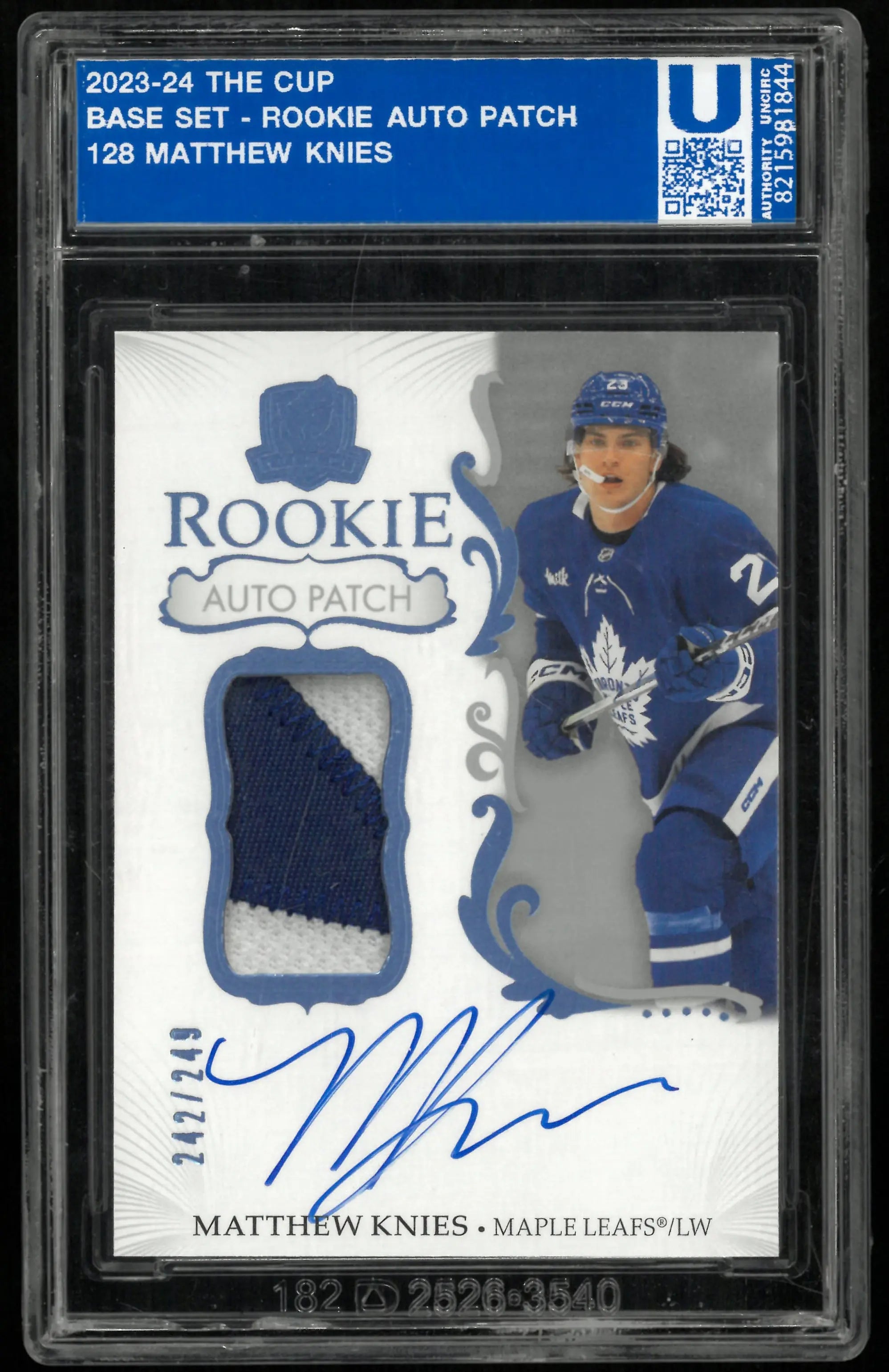 2023-24 Upper Deck The Cup Rookie Patch Autograph Matthew Knies RC Auto /249 