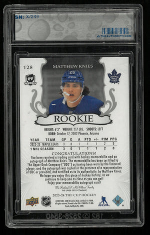 2023-24 Upper Deck The Cup Rookie Patch Autograph Matthew Knies RC Auto /249 