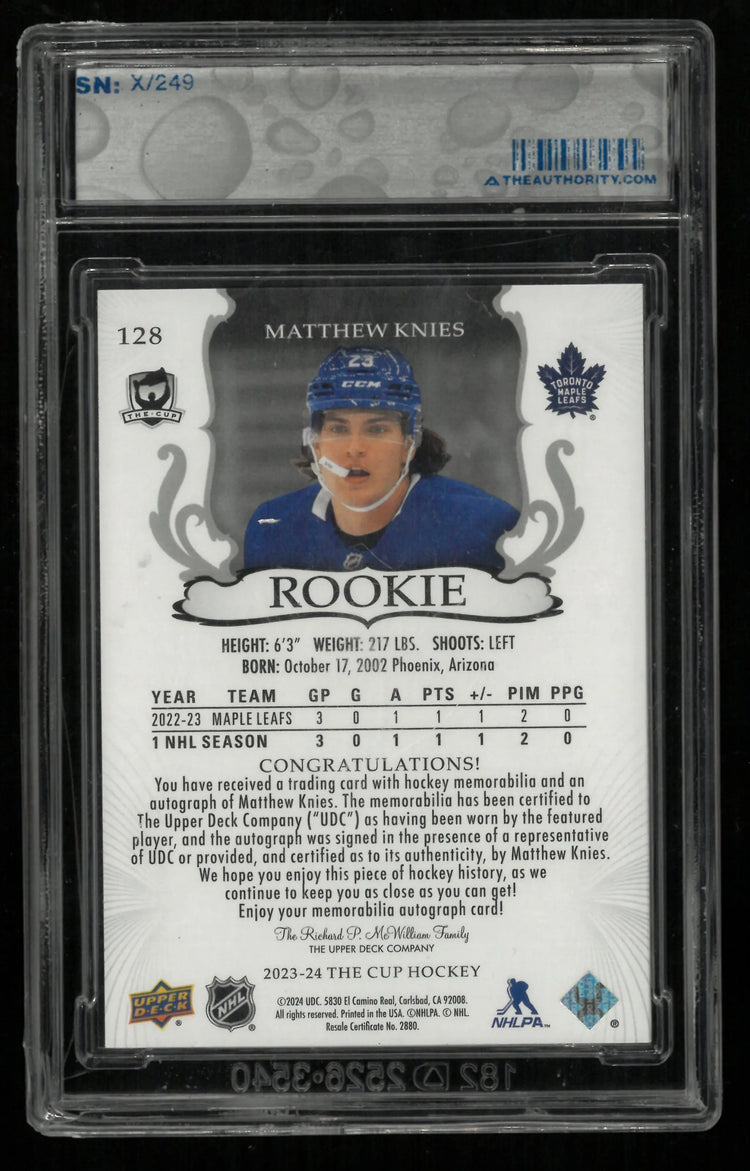 2023-24 Upper Deck The Cup Rookie Patch Autograph Matthew Knies RC Auto /249 