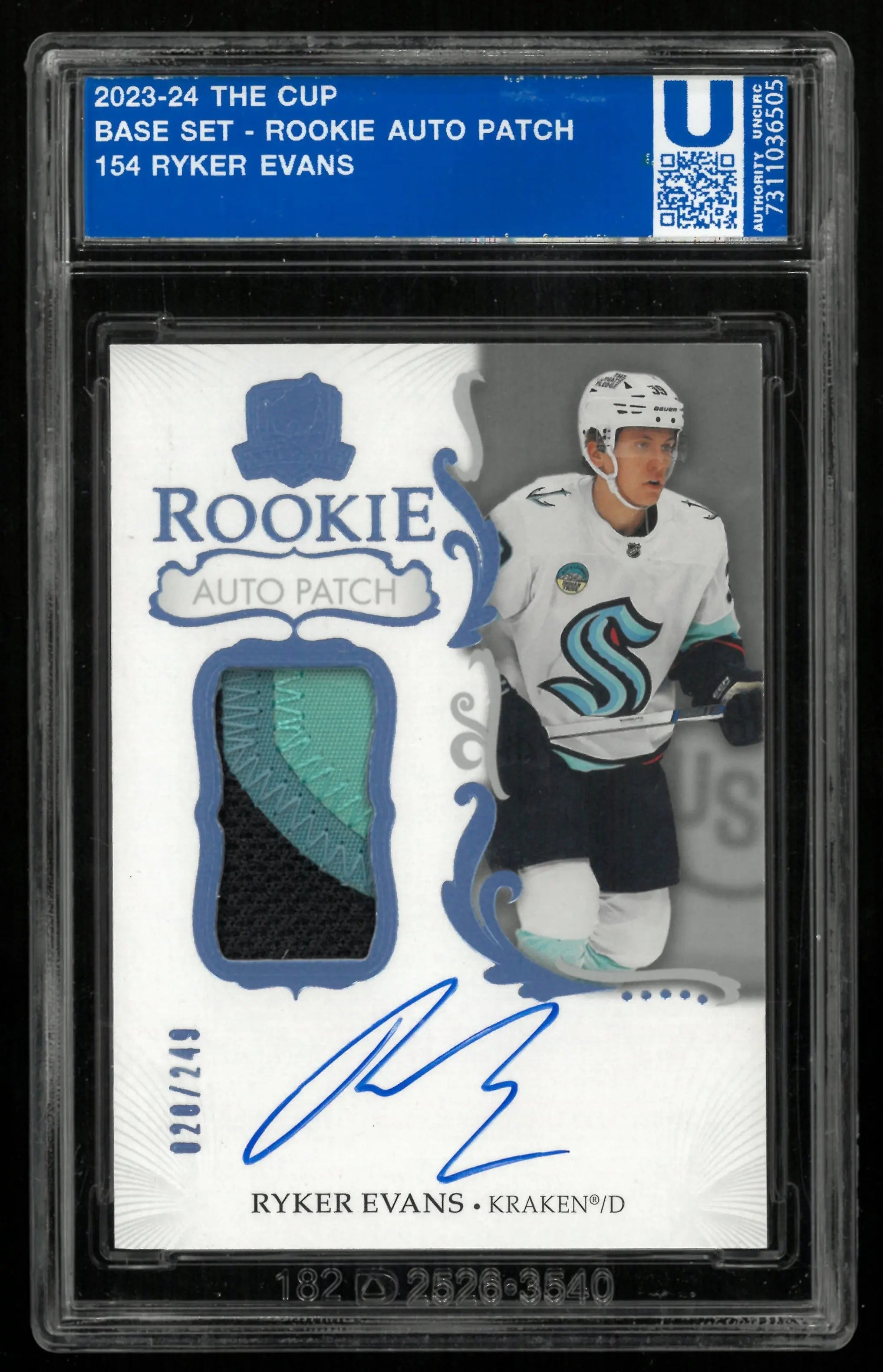 2023-24 Upper Deck The Cup Ryker Evans RC Rookie Patch Auto /249 