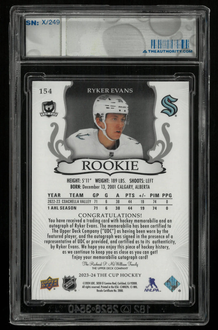 2023-24 Upper Deck The Cup Ryker Evans RC Rookie Patch Auto /249 