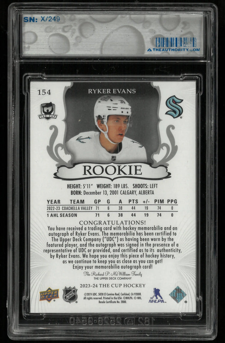 2023-24 Upper Deck The Cup Ryker Evans RC Rookie Patch Auto /249 