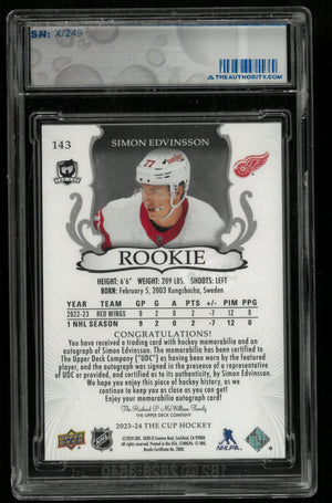2023-24 Upper Deck The Cup Simon Edvinsson RC Rookie Patch Auto /249 