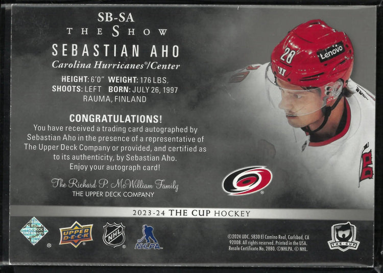 2023-24 Upper Deck The Cup The Show Sebastian Aho Autograph 