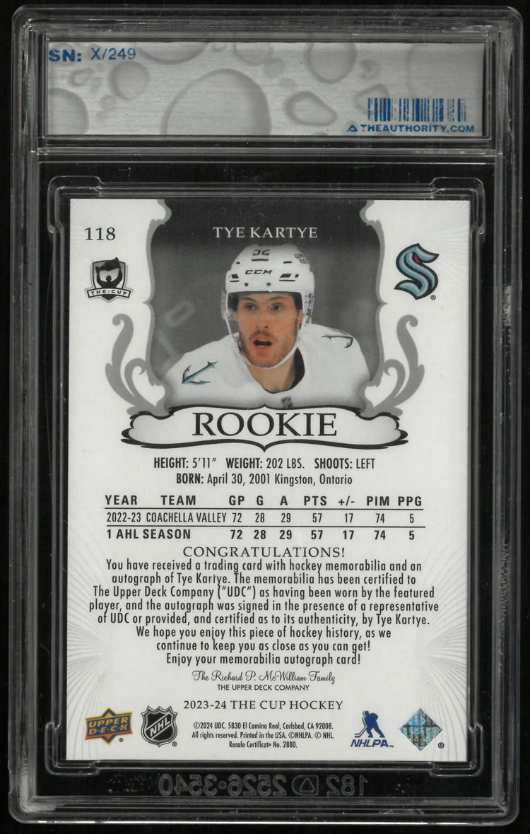 2023-24 Upper Deck The Cup Tye Kartye RC Rookie Patch Auto /249 