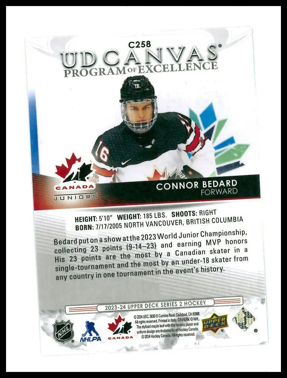 2023-24 Upper Deck UD Canvas Program Of Excellence Rookie Connor Bedard RC 