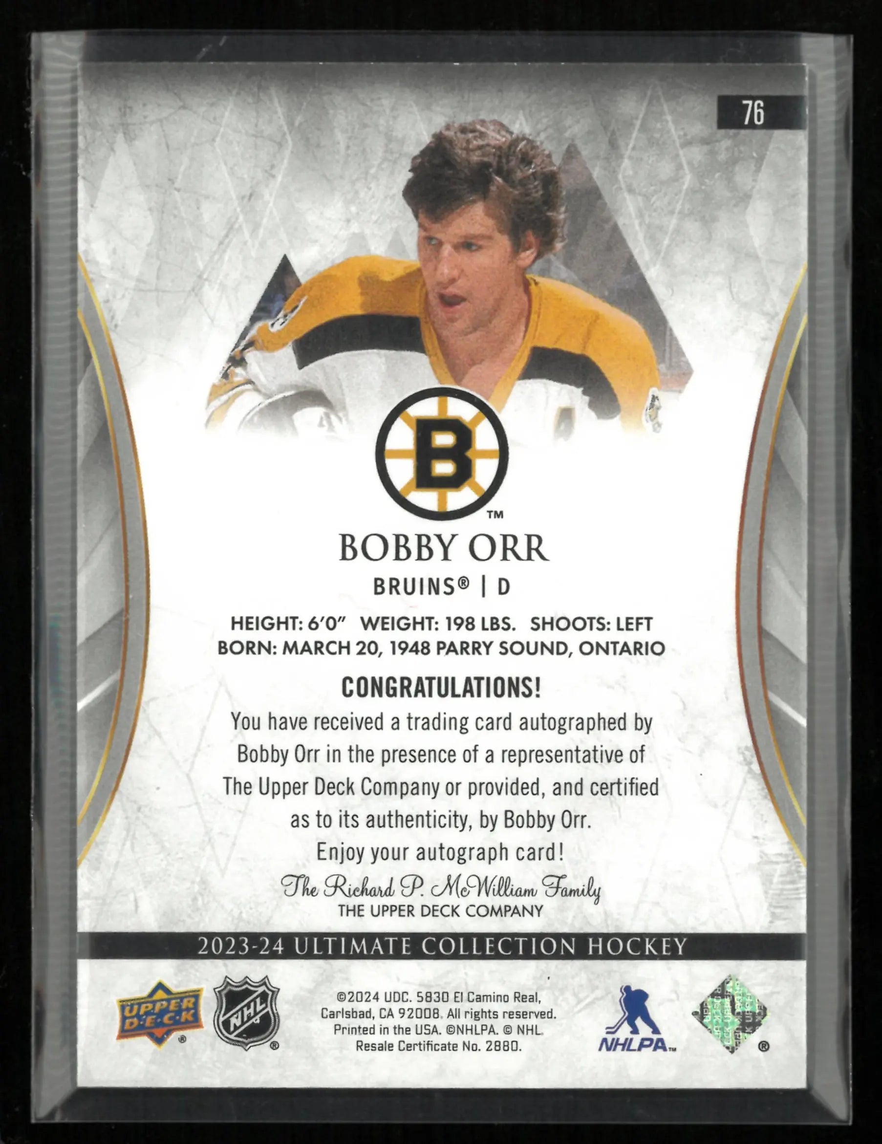 2023-24 Upper Deck Ultimate Collection Bobby Orr Autograph 