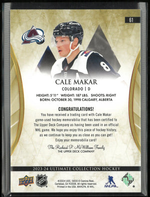 2023-24 Upper Deck Ultimate Collection Cale Makar Jumbo Patch /149 