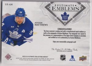 2023-24 Upper Deck Ultimate Emblems Autograph Auston Matthews Auto /25 