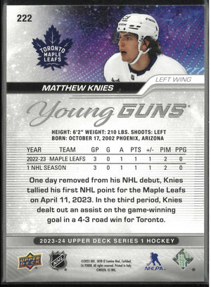 2023-24 Upper Deck #222 Matthew Knies Young Guns Rookie 