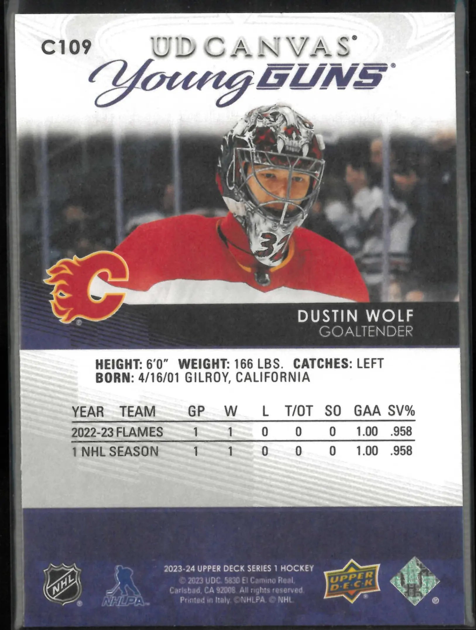 2023-24 Upper Deck #C109 Dustin Wolf UD Canvas Young Guns Rookie 