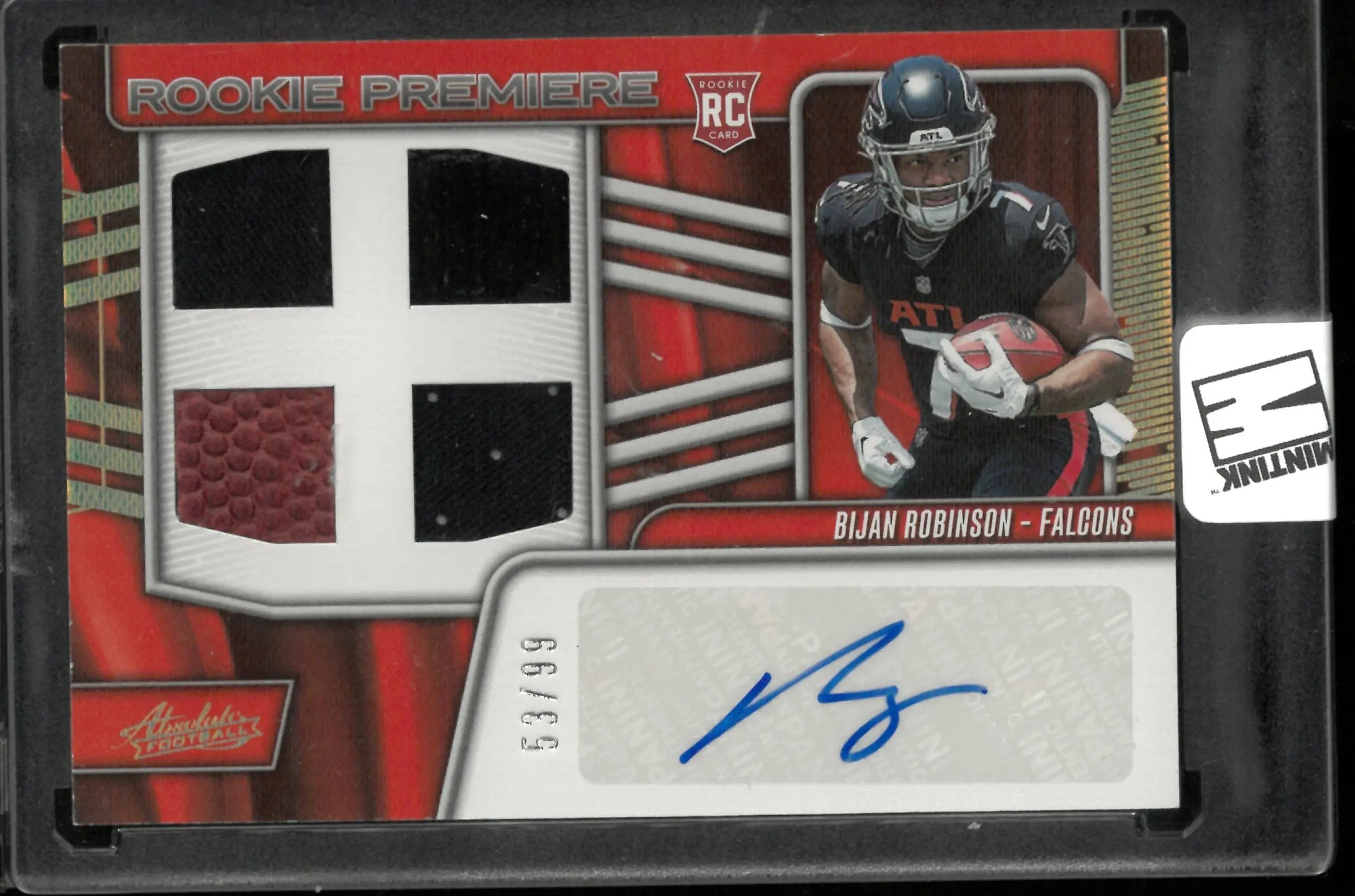 2023 Absolute Football Bijan Robinson RC Rookie Premiere Quad Patch Auto /99 