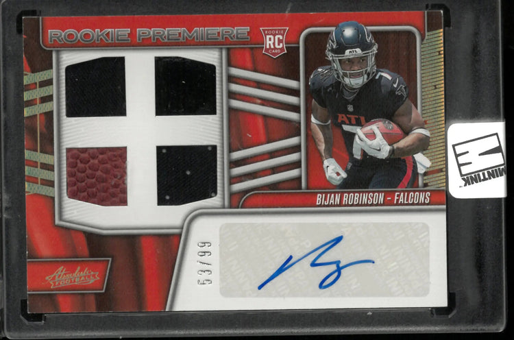 2023 Absolute Football Bijan Robinson RC Rookie Premiere Quad Patch Auto /99 