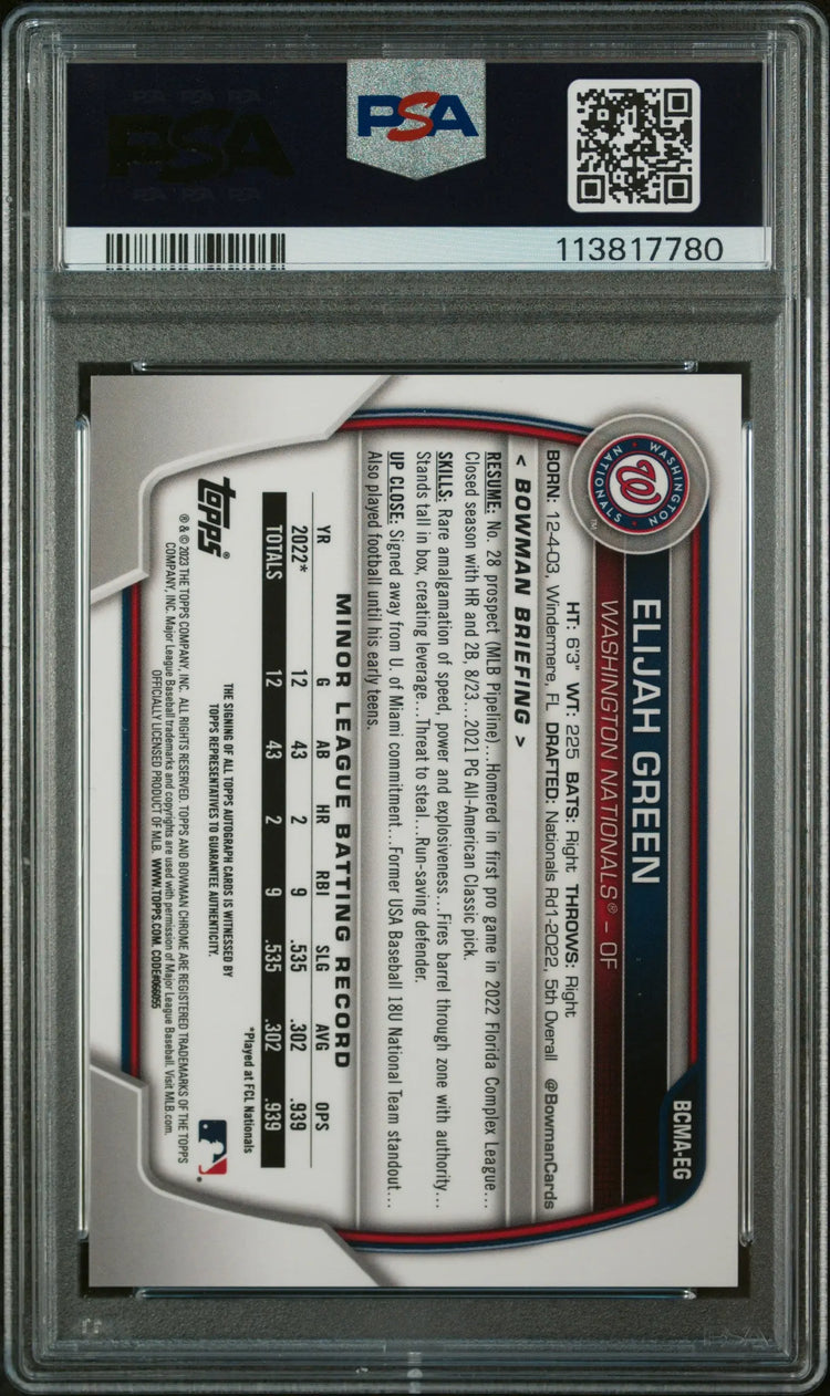 2023 Bowman Chrome Mega Box Elijah Green Auto Green Refractor PSA 10 /99 