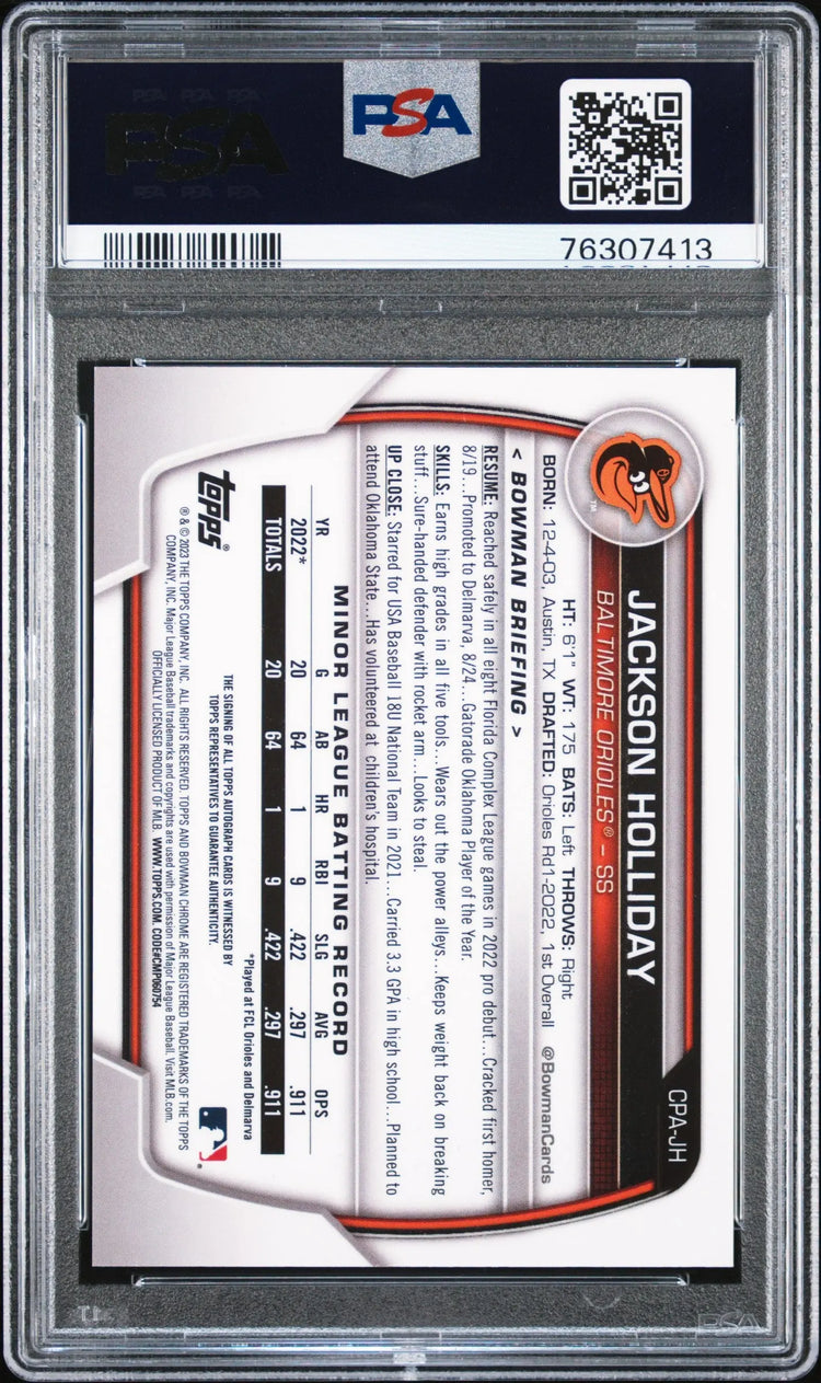 2023 Bowman Chrome Pros. Auto Jackson Holliday Blue Crater Refractor PSA 10 /150 