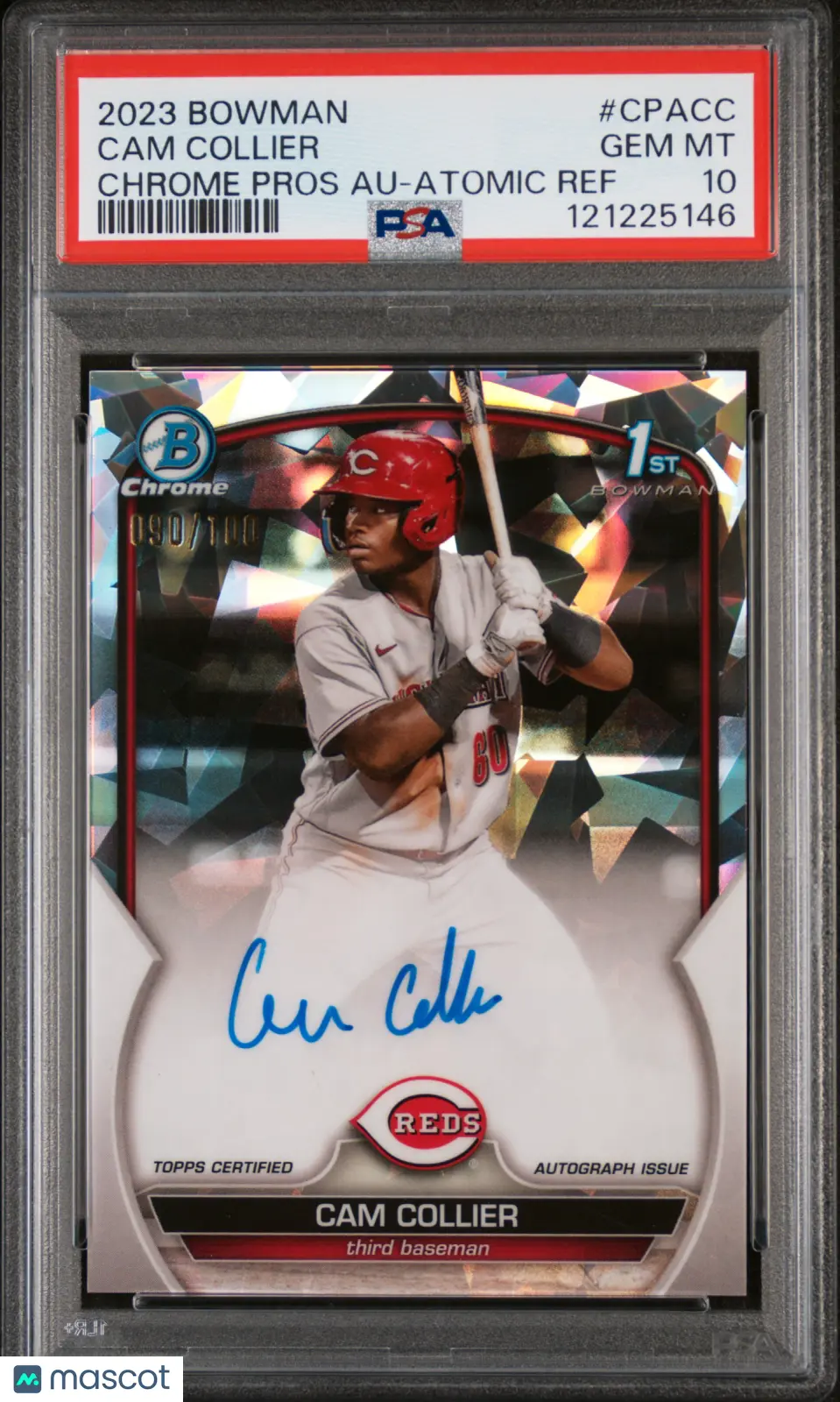 2023 Bowman Chrome Prospect Autographs Cam Collier Atomic Refractor /100 PSA 10 