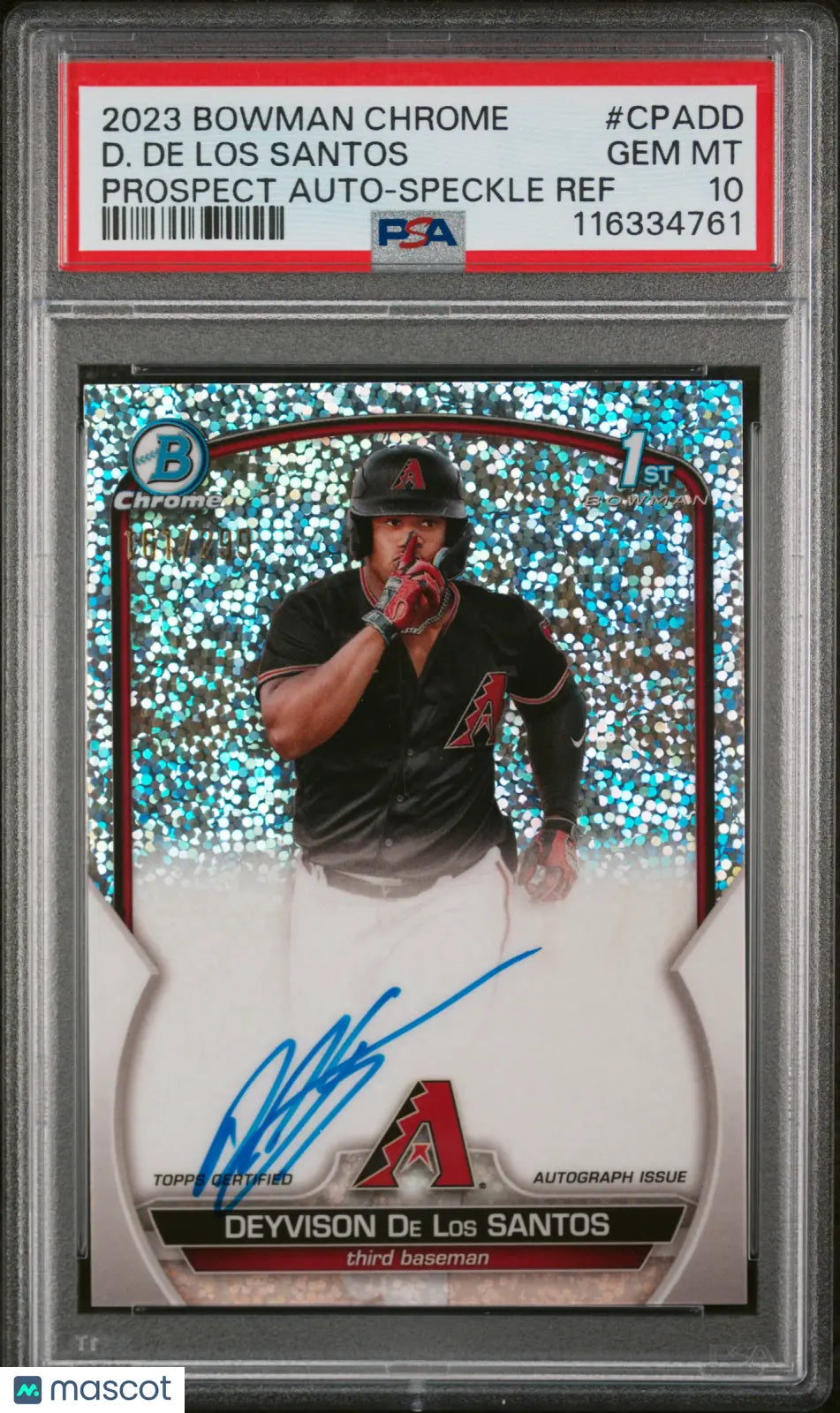 2023 Bowman Chrome Prospect Autographs D. De Los Santos Speckle Refractor PSA 10 