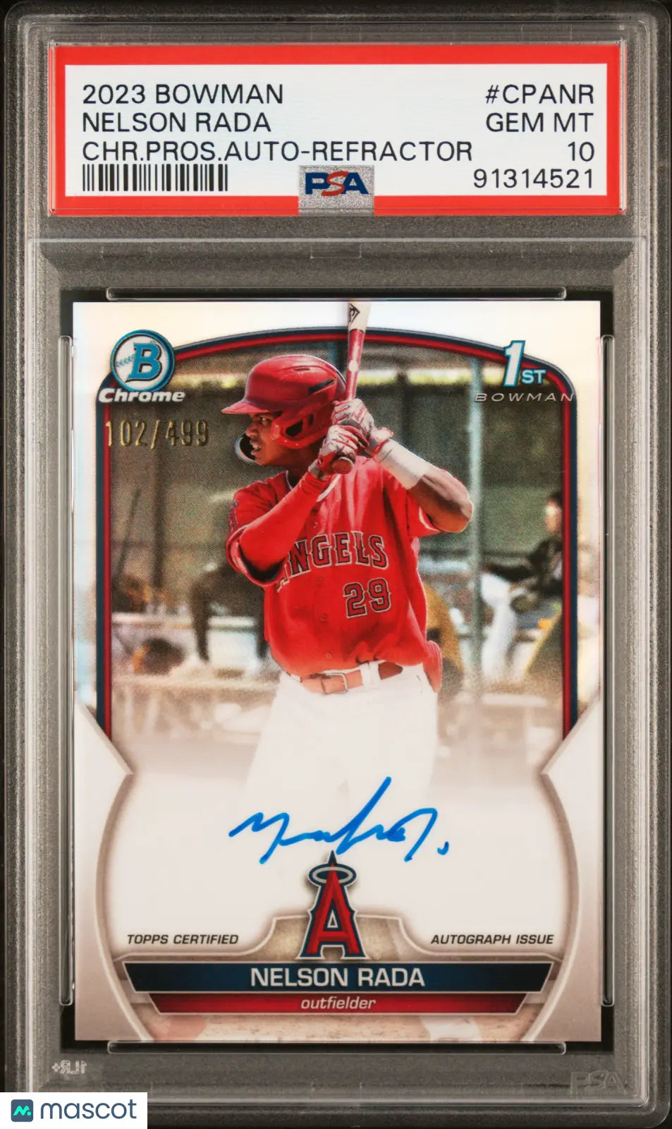 2023 Bowman Chrome Prospect Autographs Nelson Rada #CPANR Refractor /499 PSA 10 