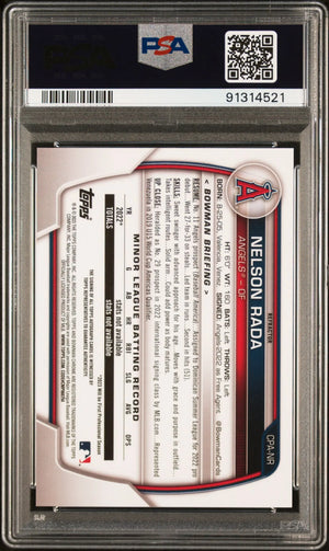 2023 Bowman Chrome Prospect Autographs Nelson Rada #CPANR Refractor /499 PSA 10 