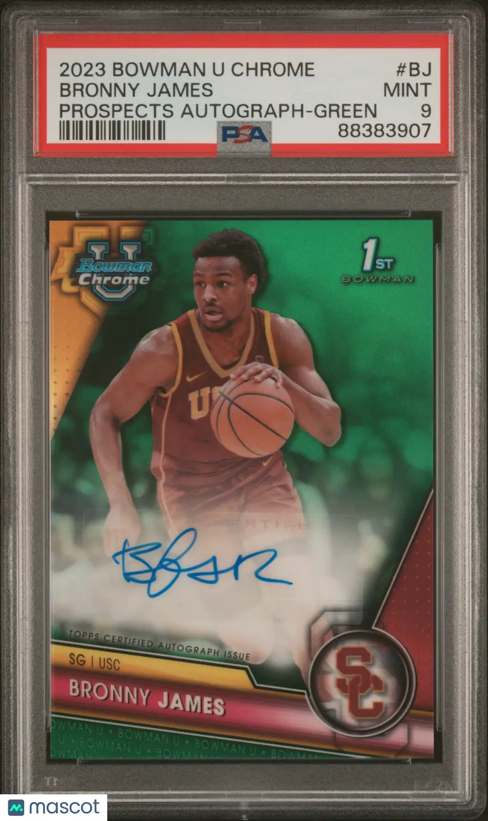 2023 Bowman University Chrome Pros. Auto Bronny James Green Refractor PSA 9 /99 