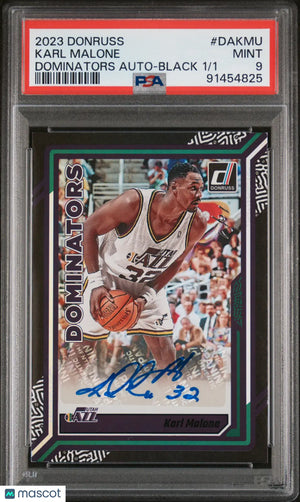 2023 Donruss Basketball Dominators Autographs Auto Karl Malone Black 1/1 PSA 9 