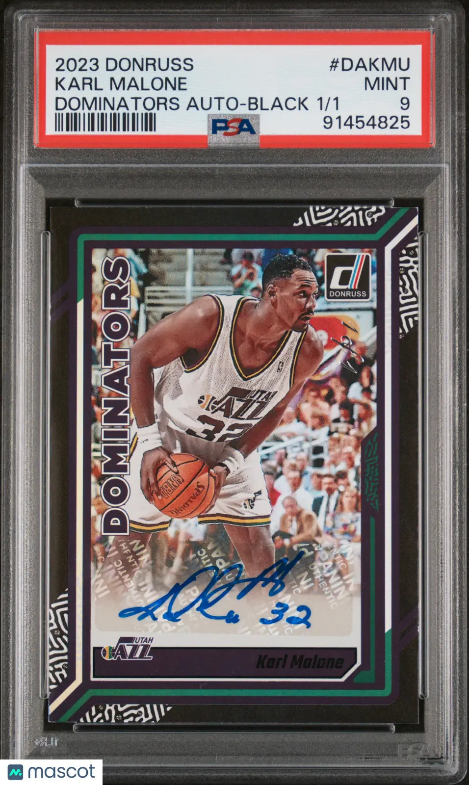 2023 Donruss Basketball Dominators Autographs Auto Karl Malone Black 1/1 PSA 9 