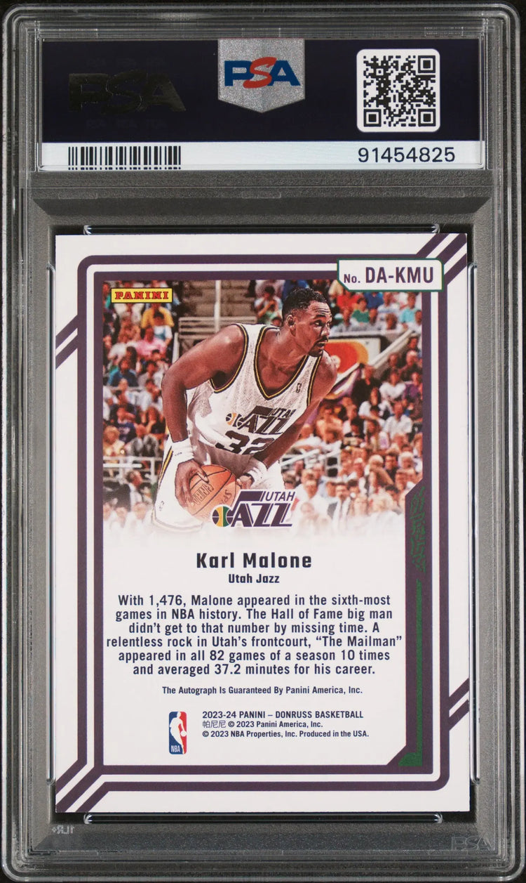 2023 Donruss Basketball Dominators Autographs Auto Karl Malone Black 1/1 PSA 9 