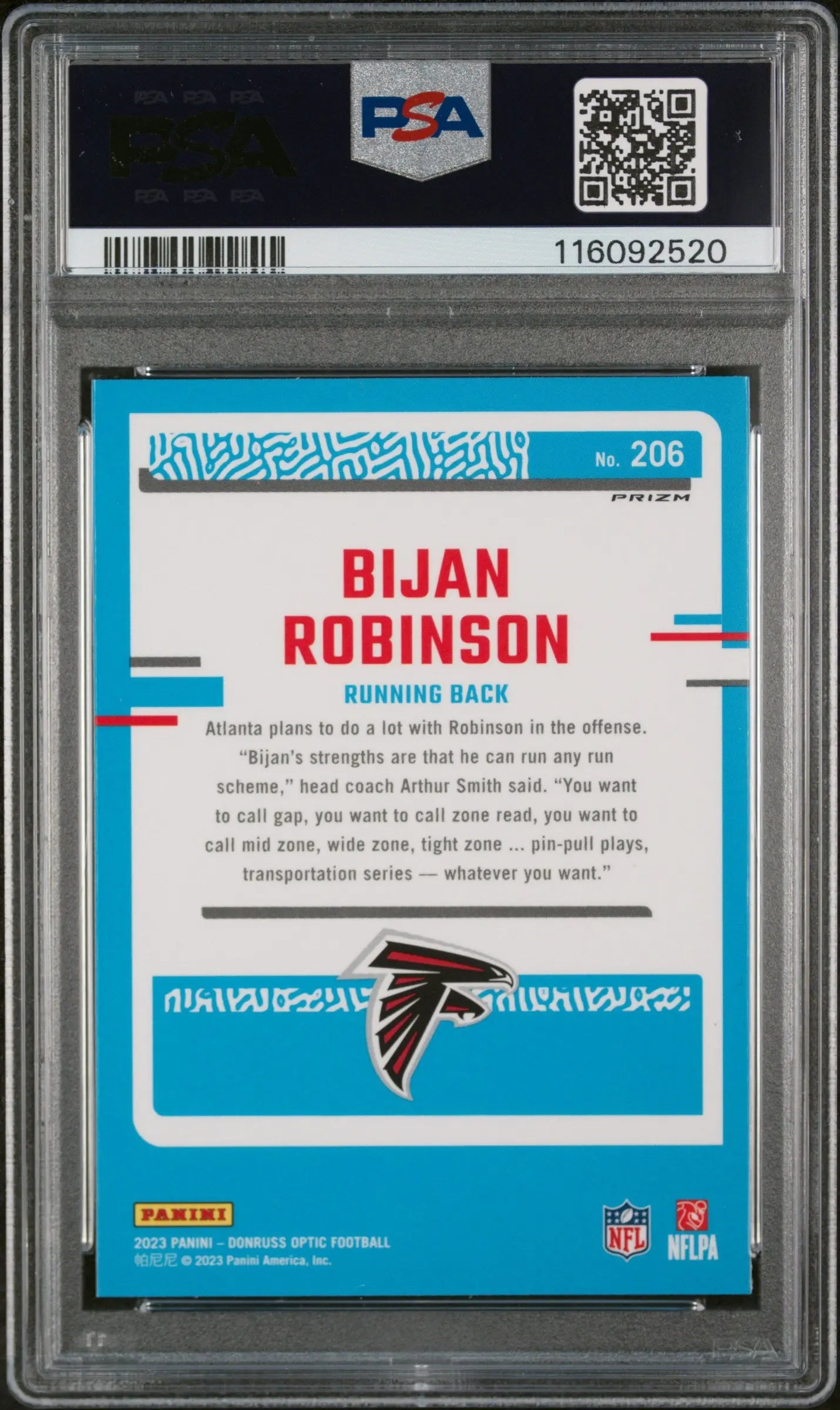 2023 Donruss Optic Bijan Robinson Rated Rookie Blue Hyper PSA 9 
