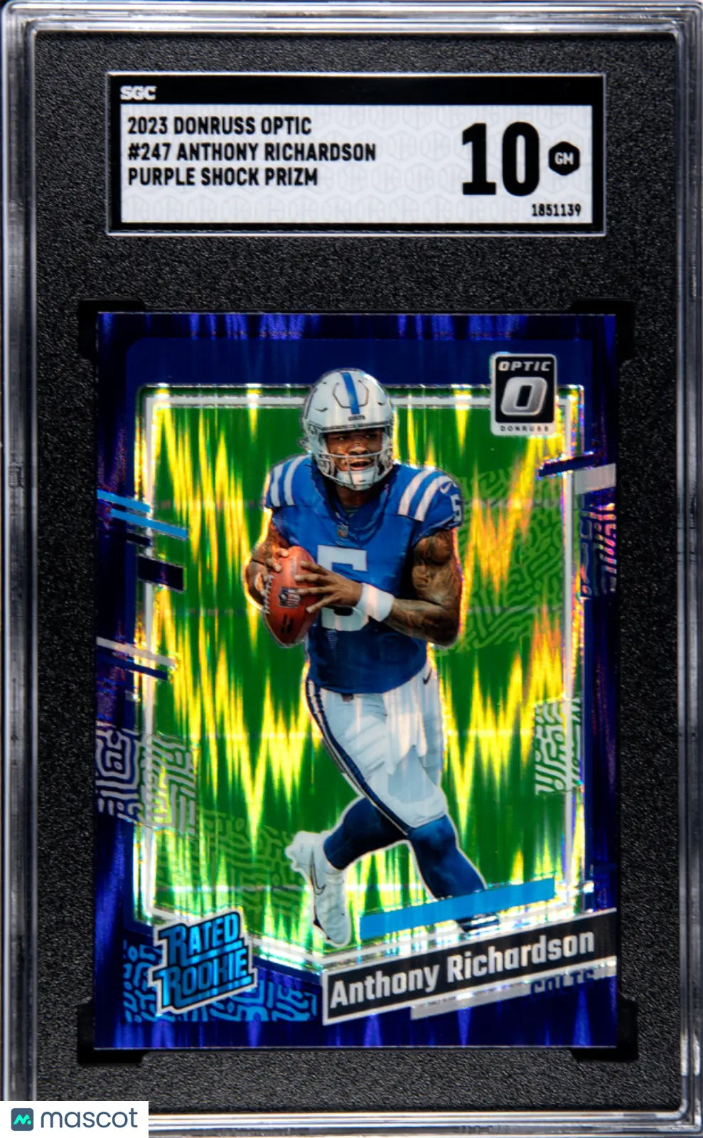 2023 Donruss Optic Football Anthony Richardson Rated Rookie Purple Shock SGC 10 